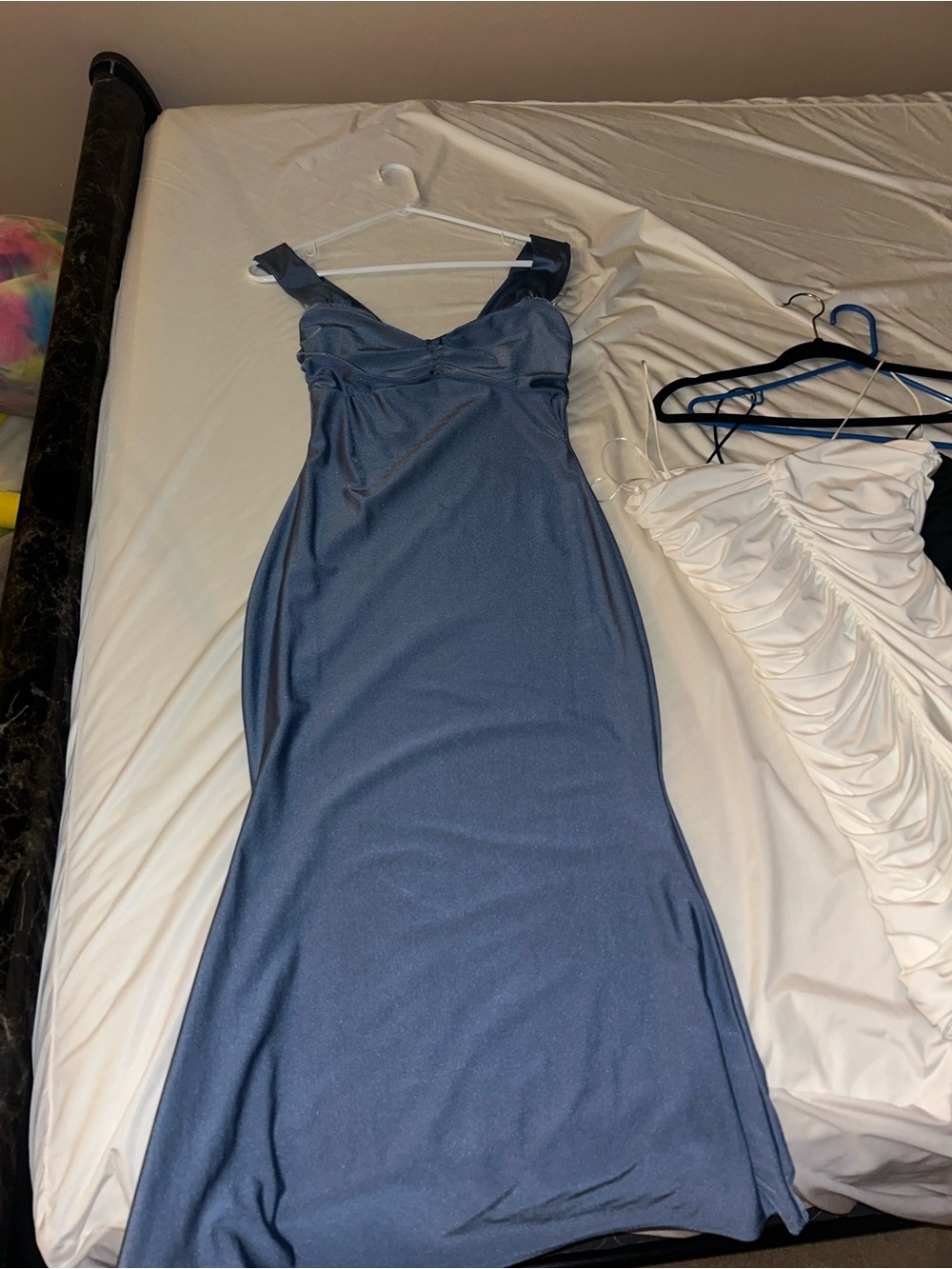 Satin Blue Slip Dress with Sweetheart Bodice long - Picture 2 of 5
